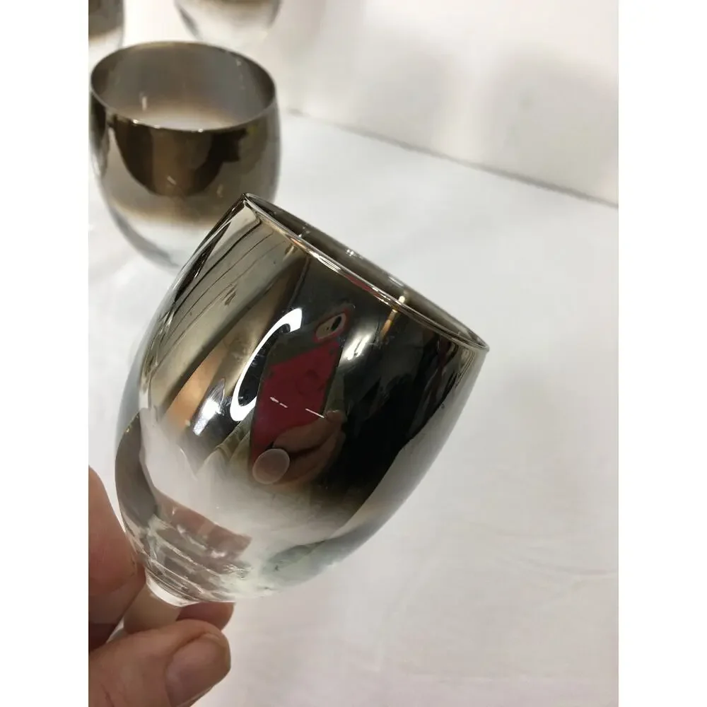 Set of 5 Vintage Atomic Silver Fade Wine Glasses Made in‎ France